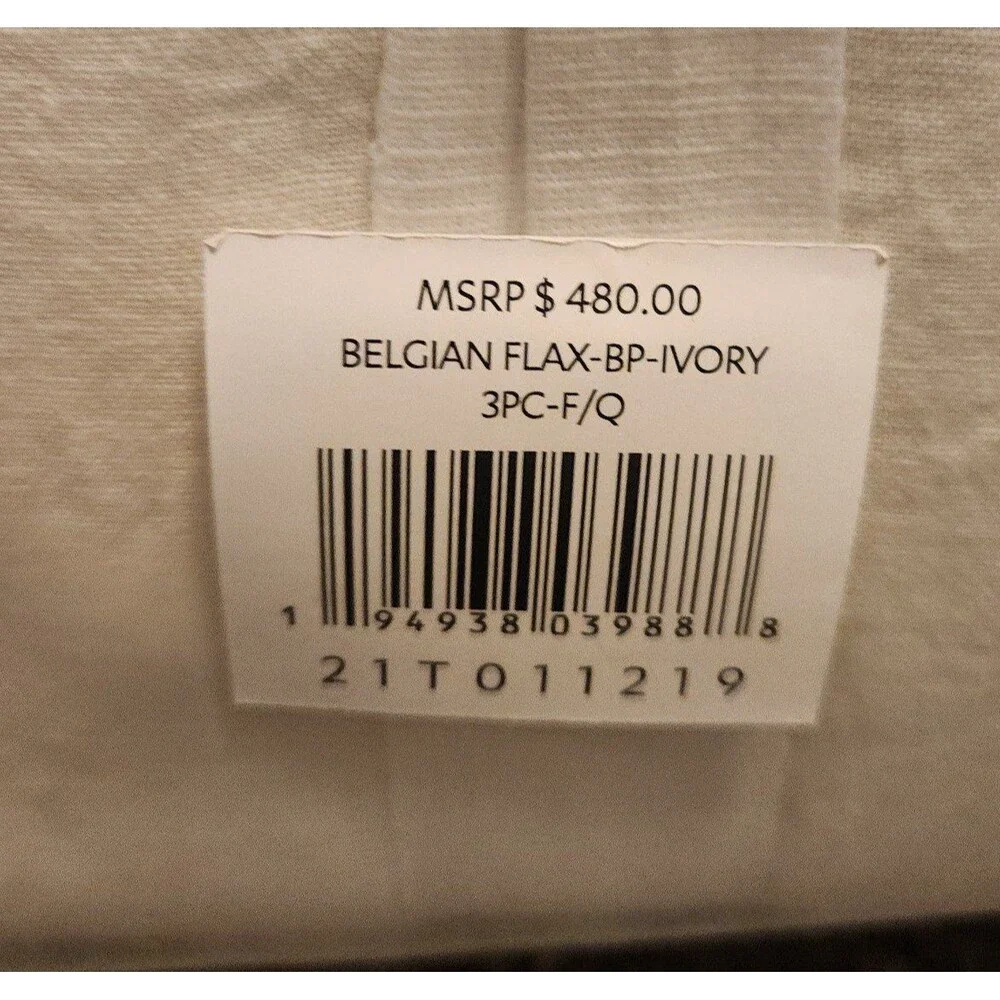 Belgian Flax Linen Rich Cotton Blend Quilt 3 Piece Set for full or queen -Ivory